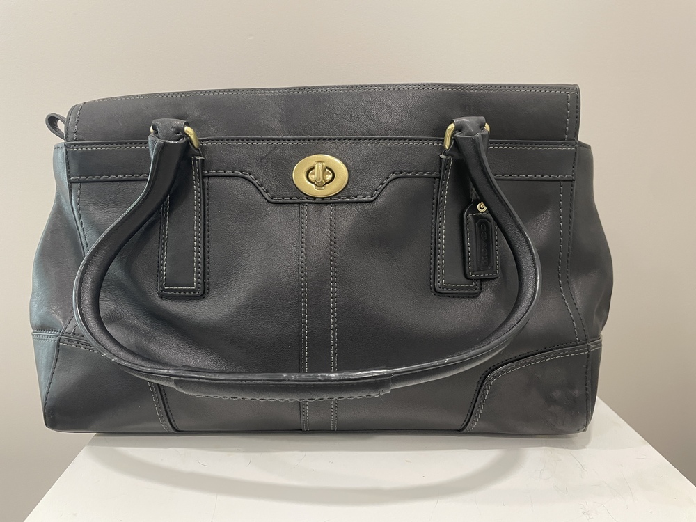Coach Hampton Black Leather Handbag, Shoulder Bag Carry-All Sachel FD793-11048